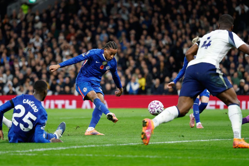 Chelsea's Joao Pedro scores their first goal. (Action Images via Reuters/Peter Cziborra)